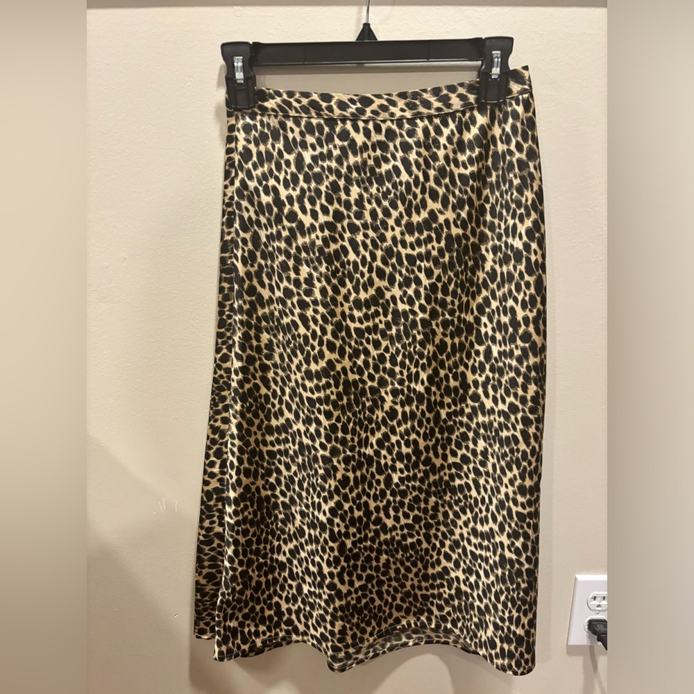 J.Crew leopard print satin midi skirt pull on